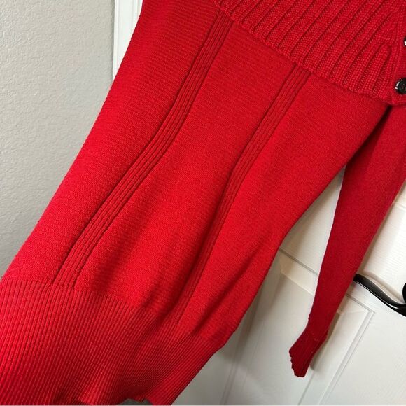Y2K Cache Red Wool Blend Button Collar Cowl Neck Sweater Tunic XS Coquette Cozy - Picture 4 of 7